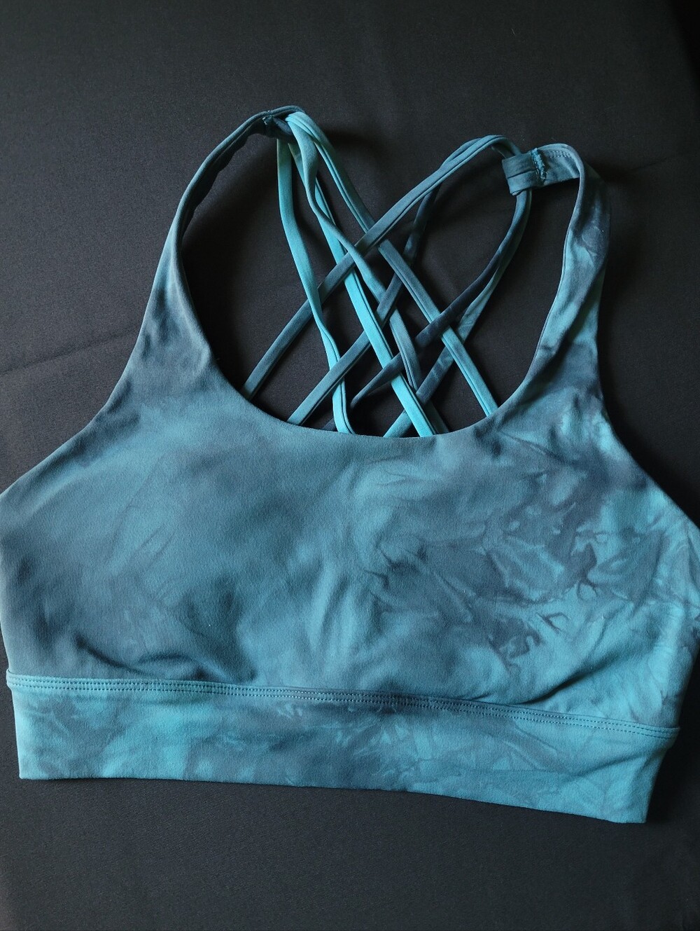 Vital Apparel Blue Marble Strappy Sports Bra, Size M
